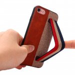 Wholesale iPhone 8 Plus / 7 Plus Striped Hand Strap Grip Holder PU Leather Case (Black)